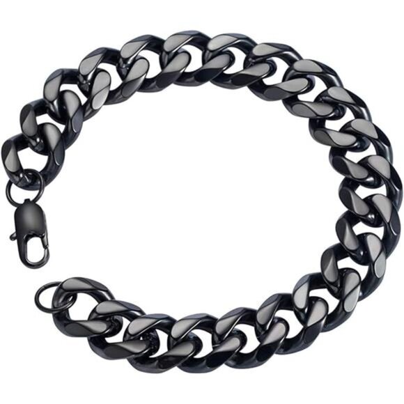 SANNYRA 18k Real Gold Plated Curb Cuban Chain Bracelet Stainless Steel Link - Picture 7 of 14